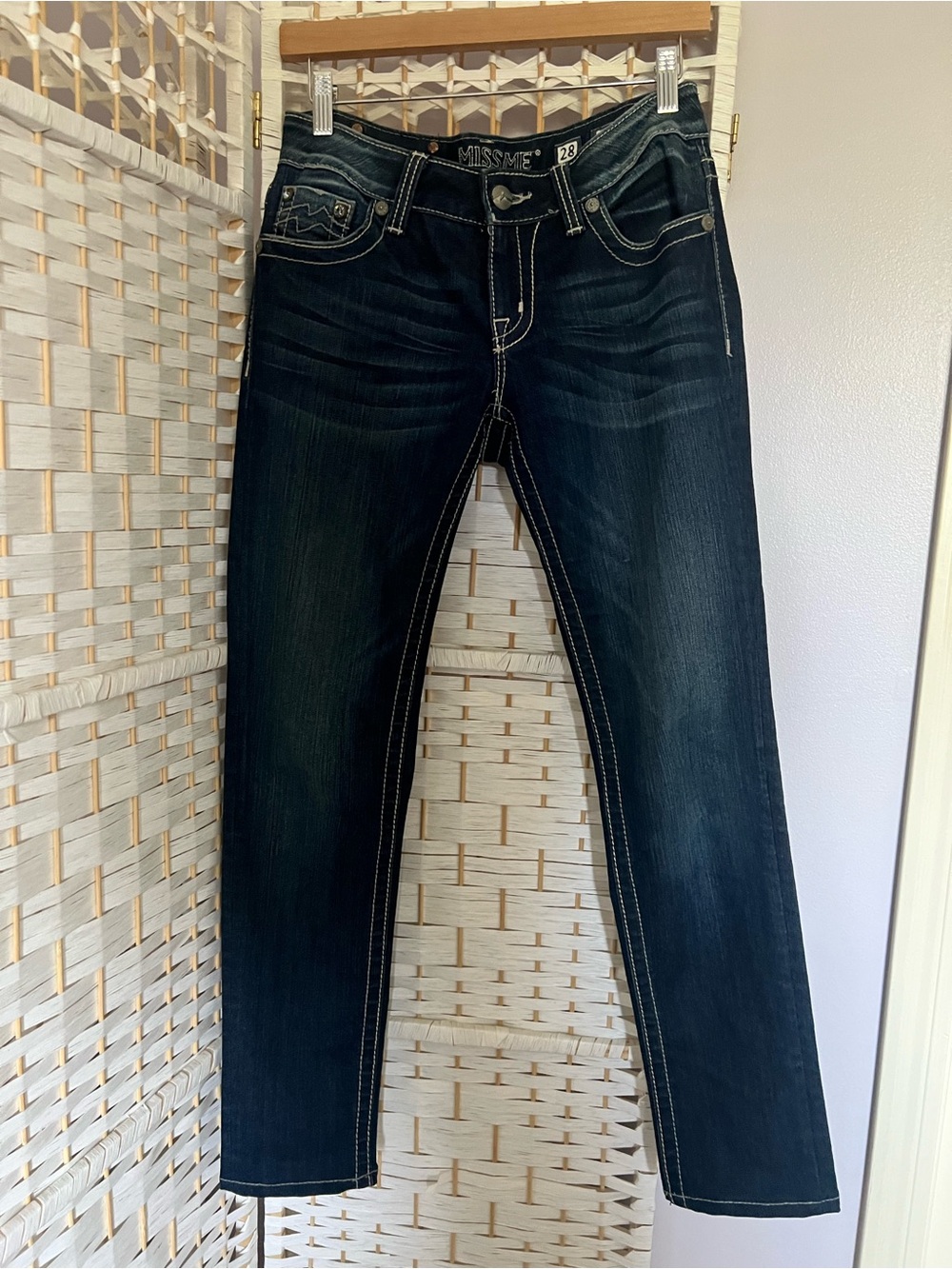 Miss Me Dark Indigo Jeans with White Stitching